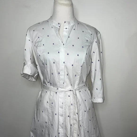 Vivienne Hu Cotton Button Shirt Dress Boat Print with Tie Size M - Picture 5 of 16